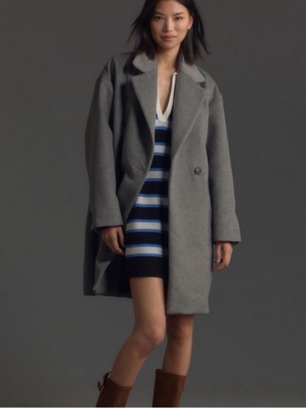 Anthropologie Maeve Relaxed Cocoon Coat in Charcoal Grey Sz L